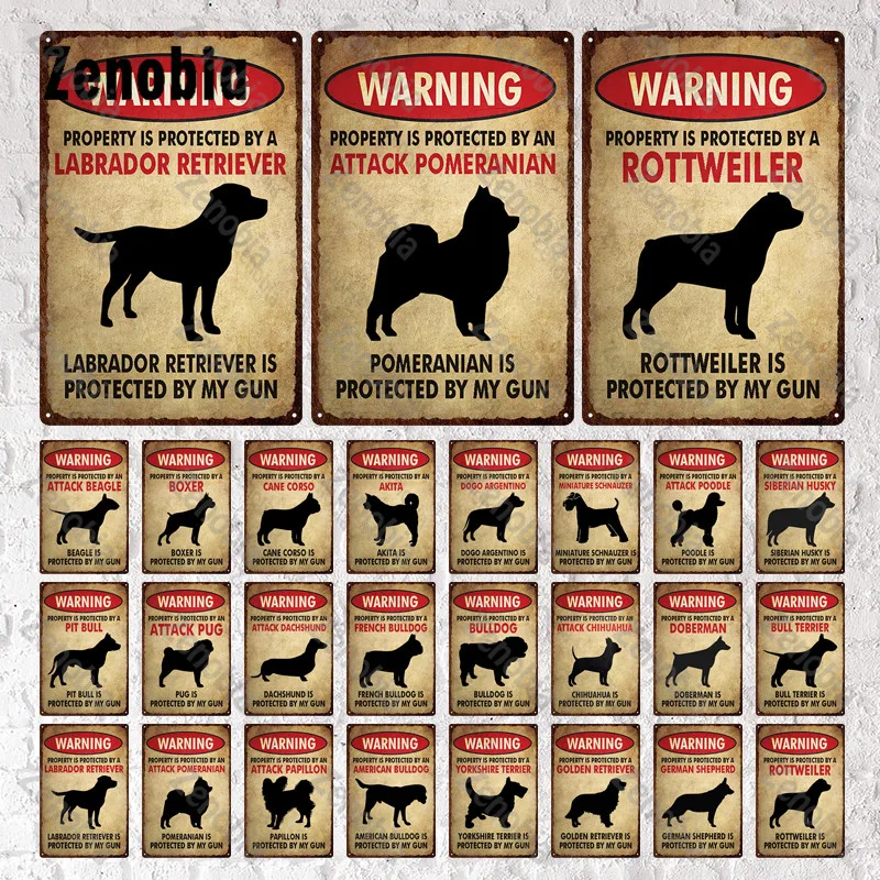 Dog Warning Metal Sign Animals Metal Poster Property Is Protected By An Rottweiler Retro Tin Signs Zoo House Man Cave Wall Decor