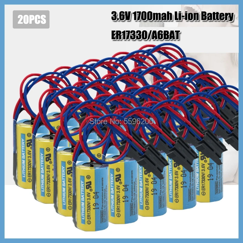 

20pcs Genuine A6BAT 3.6V programmable controller battery for CNC system servo 1700mAh with plug ER17330V lithium 2/3A battery