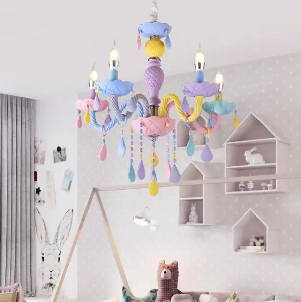 Colorful Crystal Chandelier Macaron Color Droplight Children Bedroom Lamp Creative Fantasy Luminaire Stained Glass Lustre