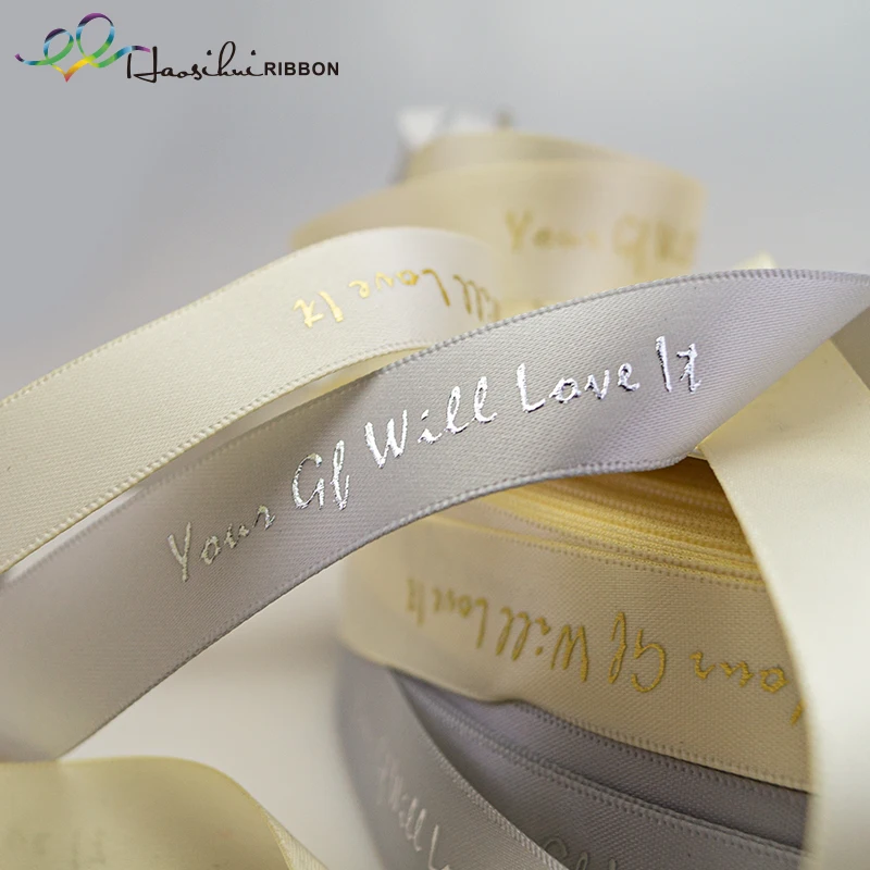 HAOSIHUI 64mm Metallic Gold/Silver Customized Glitter Satin Ribbon Printing for Logos Wedding Programs 100yards/lot