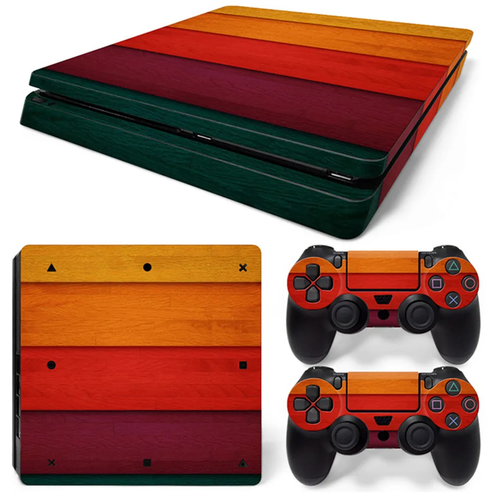 Wood design for PS4 slim Skin Designer Decal for PS4 SLIM System plus Two Decals for PS4 Controller Camo design sticker