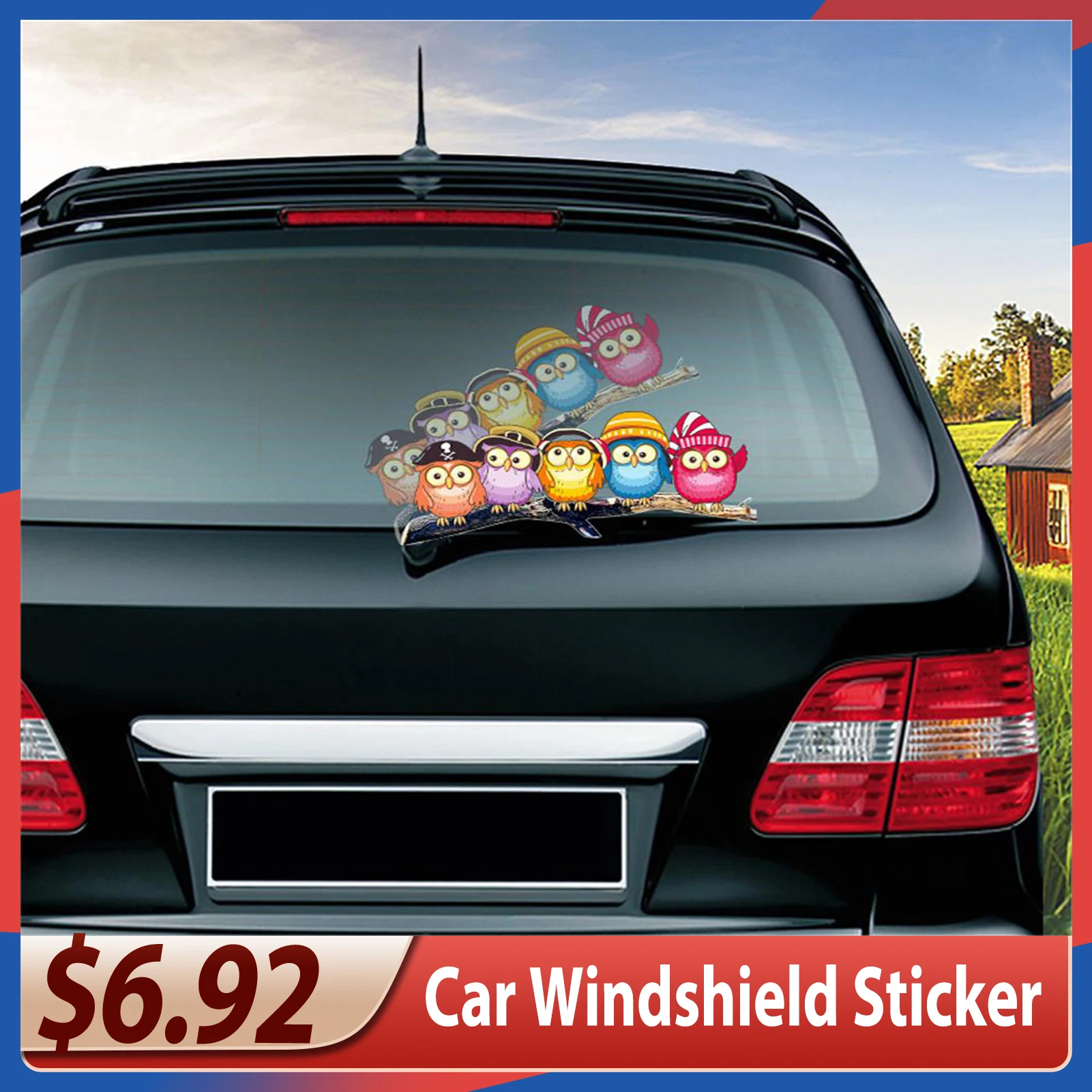 New Removable Car Rear Windshield Sticker Cute Owl Rear Wiper Sticker For Auto Rear Wipers Easter Decoration Gift PVC Material