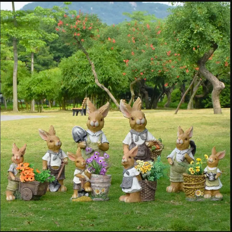 Villa Courtyard Simulation Animal Ornaments Resin Cartoon Rabbit Flowerpot Decoration Garden Landscape Park Sculpture Crafts Art