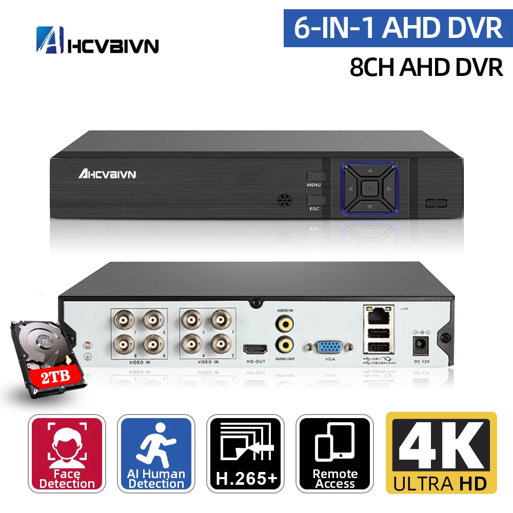 

8MP 4K Video Surveillance AHD DVR Audio Face Detection 8CH 8 Channel Hybrid DVR NVR 6 in 1 H.265+ XVI TVI CVI NVR AHD DVR Xmeye