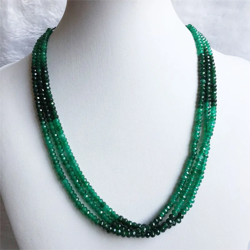 Double Color Green Emerald Sapphire Chain Necklace for Women Natural Faceted Jade Stone Bead Choker Collares Abacus Gift Jewelry