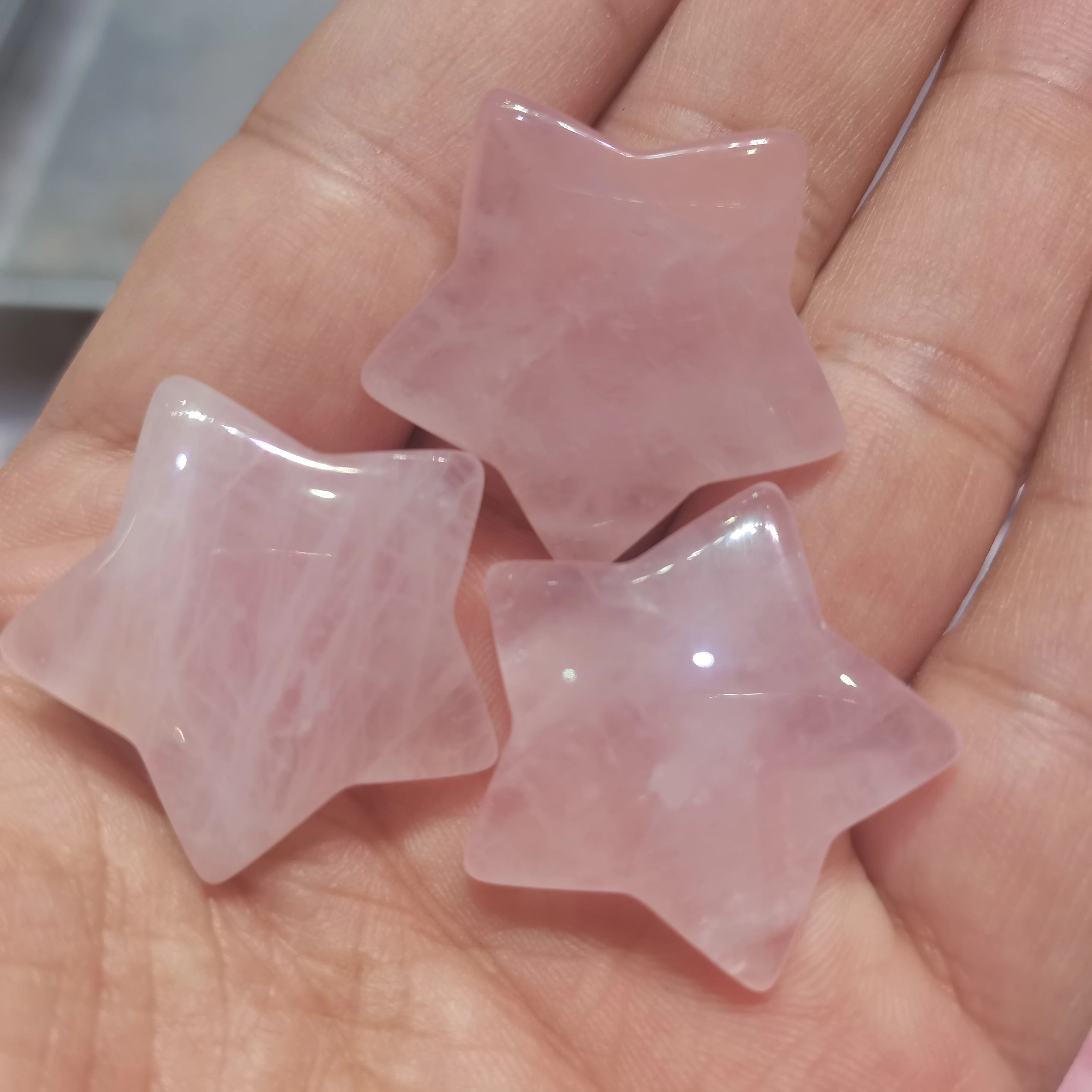 30mm Natural Pink Stone Carvings Rose Quartz Crystal Five-Pointed Star Sculpture 1pcs/3pcs/5pcs