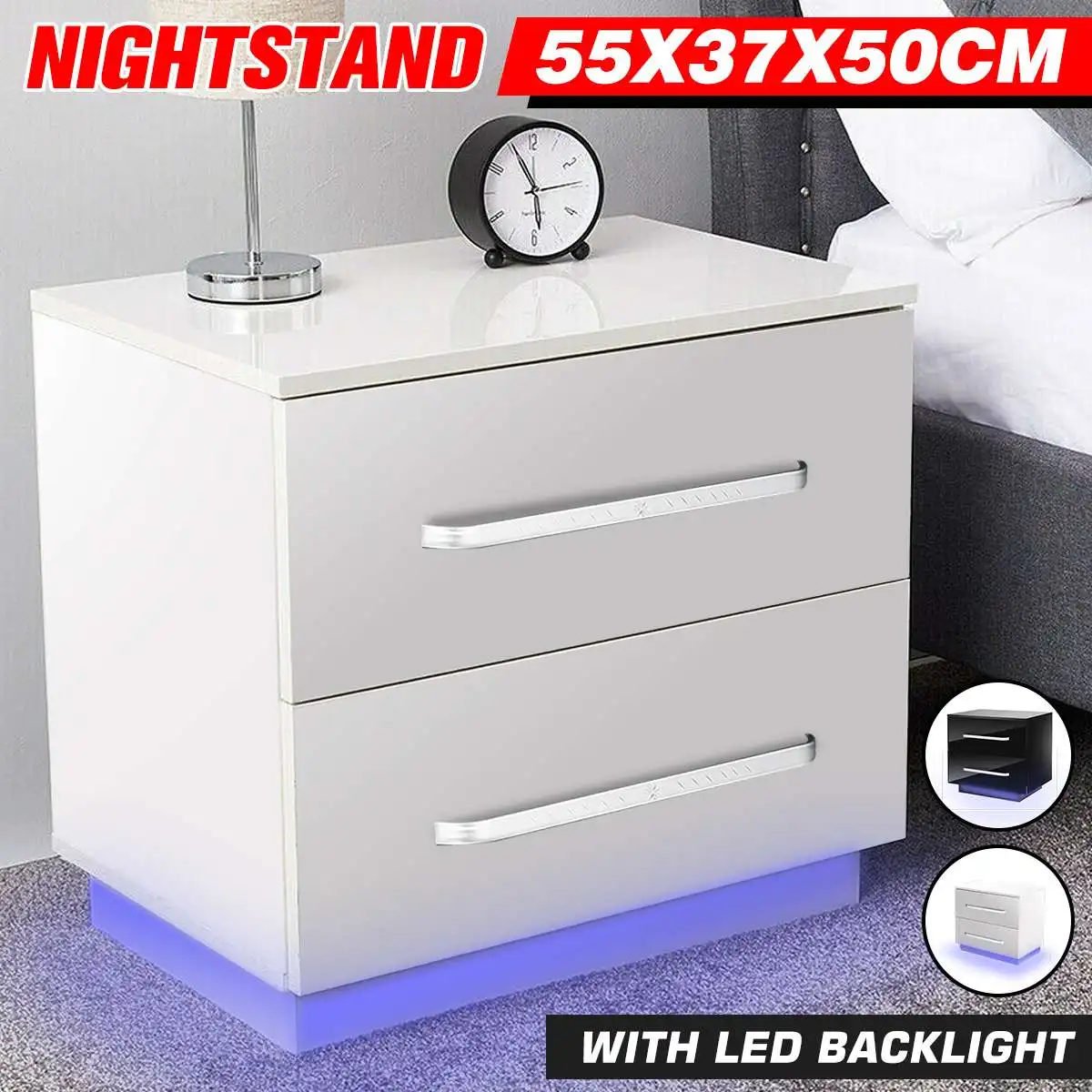 LED Bedside Table Coffee Tea Table With 2 Chest of Drawer Bed side Table Bedroom Decoration Modern Nightstands Storage Tables