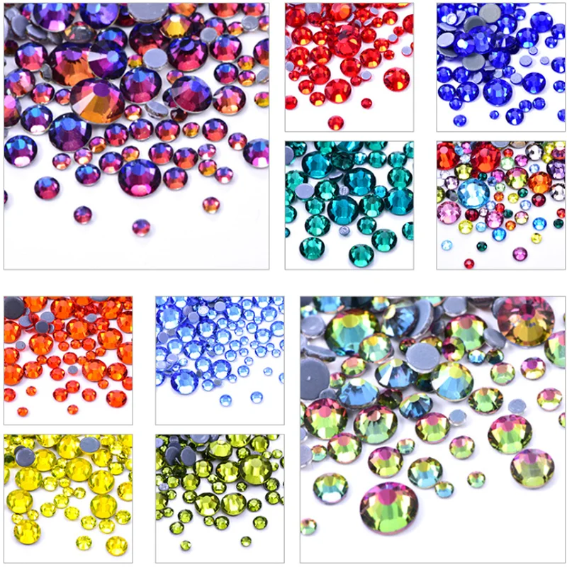 Colors Glitter Flatback Glass Crystal Hotfix rhinestone For Gymnastics dancing wedding Clothes Shoes 3D Nail Art Decoration