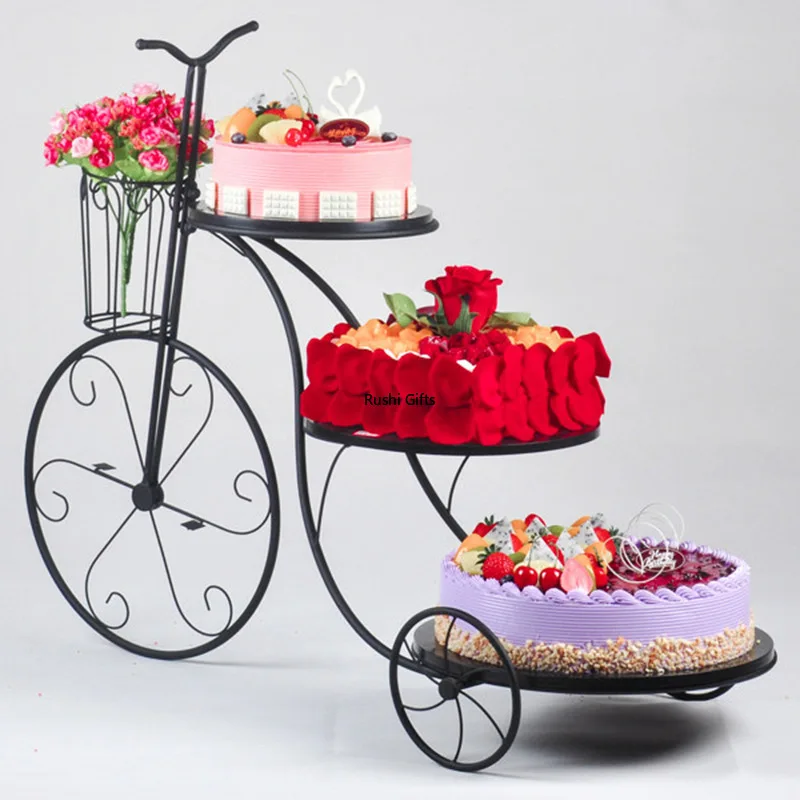 

European Creative Dessert Stand Nordic Metal Bicycle Cake Stand Iron 3-layer Wedding Birthday Party Decor Kitchen Storage Rack