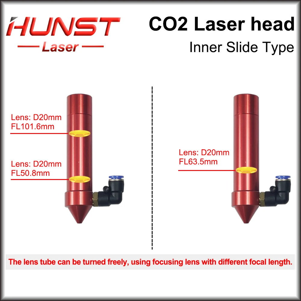 Testa Laser CO2 a scorrimento interno di vendita calda Hunst con ugello d'aria per pezzi di ricambio per macchine da taglio Laser a binario di guida interno