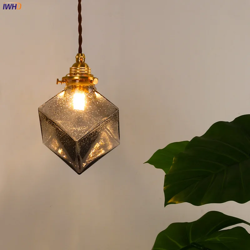 IWHD Gaya Jepang Kaca Liontin Lampu Perlengkapan Kamar Tidur Ruang Tamu Ruang Tembaga Loft Dekorasi Industri Vintage Lampu Lampu Gantung