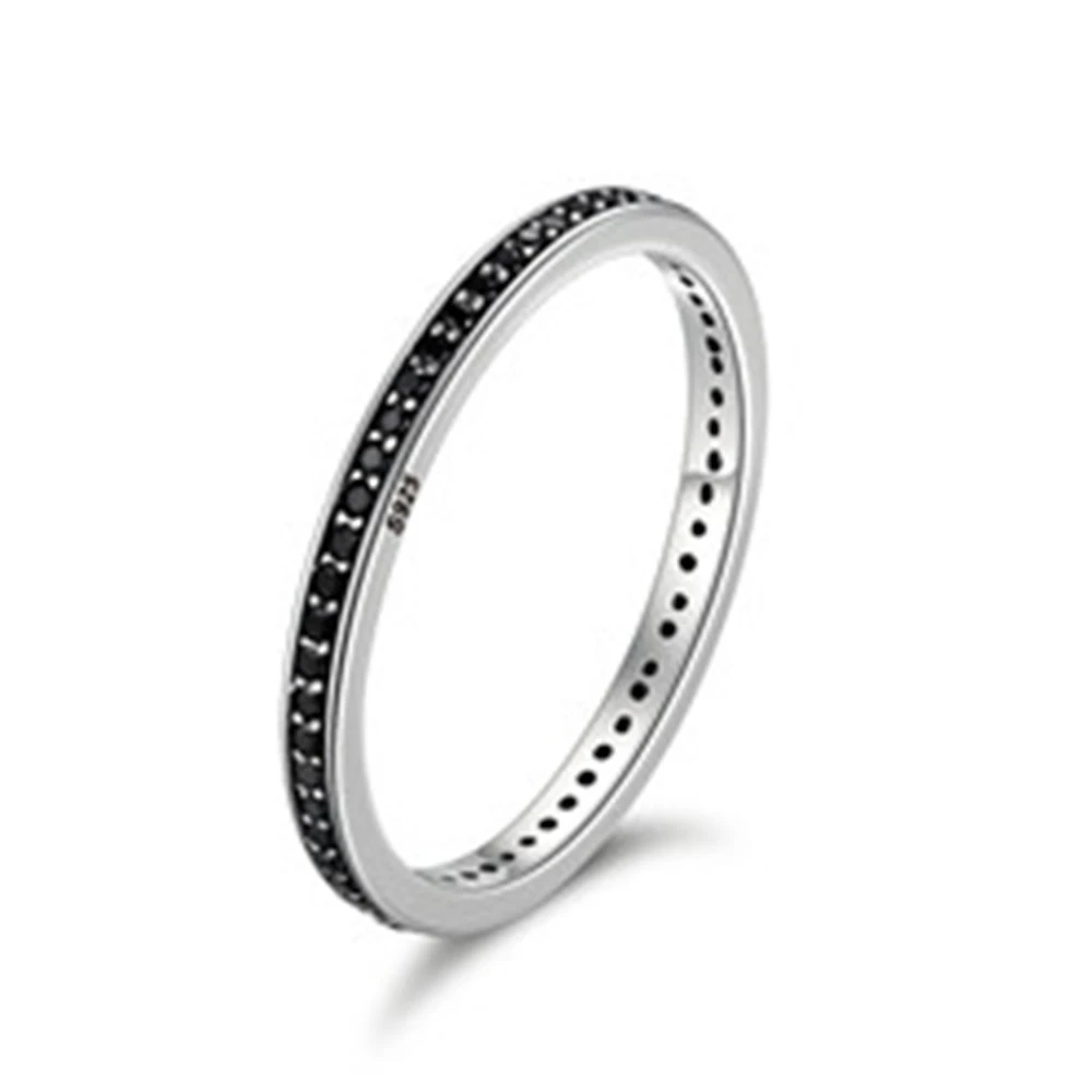 Women's 925 Sterling Silver Paved CZ Stackable Black Ring