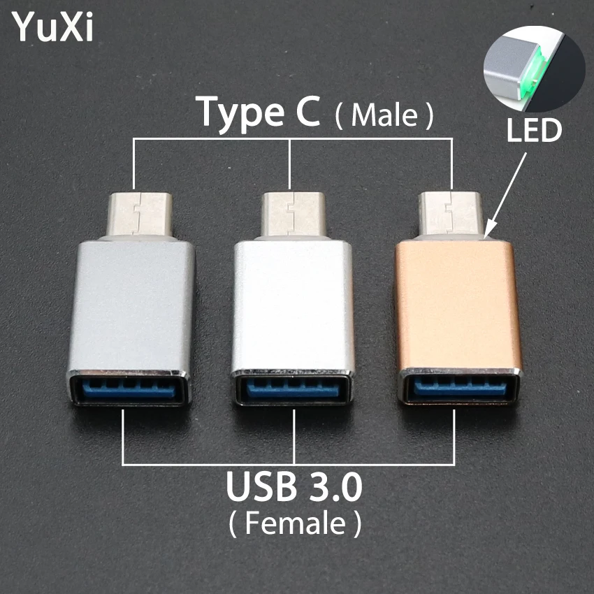 

YuXi OTG Adapter Type-C USB C to USB3.0 OTG Adapter Charging Data Sync Type-c Converter With LED TYPE C to USB 3.0