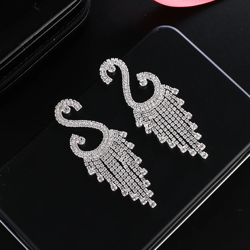 New Luxury Rhinestone Crystal Long Tassel Earrings for Women Bridal Drop Dangling Earrings Party Wedding Jewelry Gifts E747