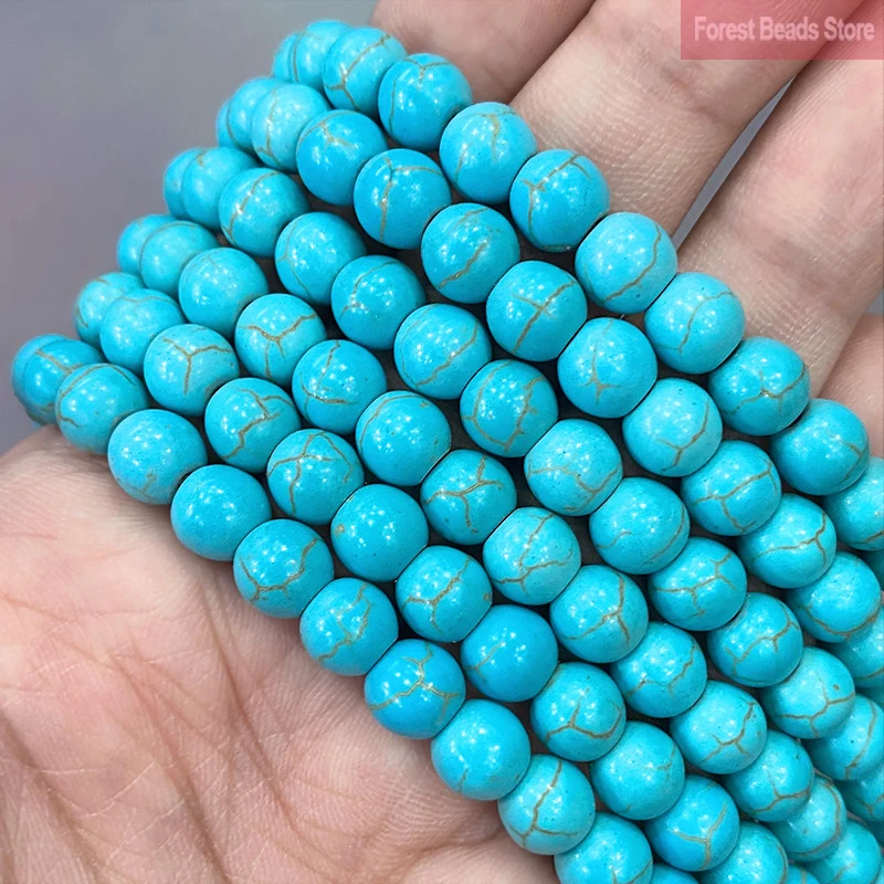 4/6/8/10/12mm Yellow Stripe Blue Turquoises Round Loose Beads Synthetic Stone DIY Bracelet Accessories for Jewelry Making 15''