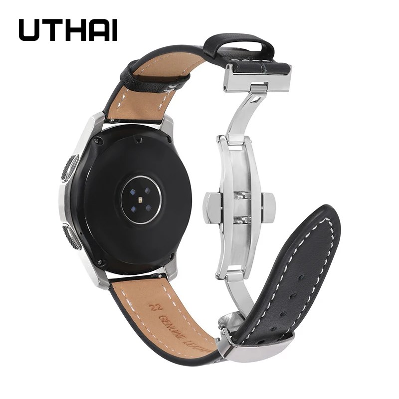 Watchband for galaxy watch3 20mm 22mm watch strap smart watch strap first layer leather Butterfly buckle UTAHI Z56