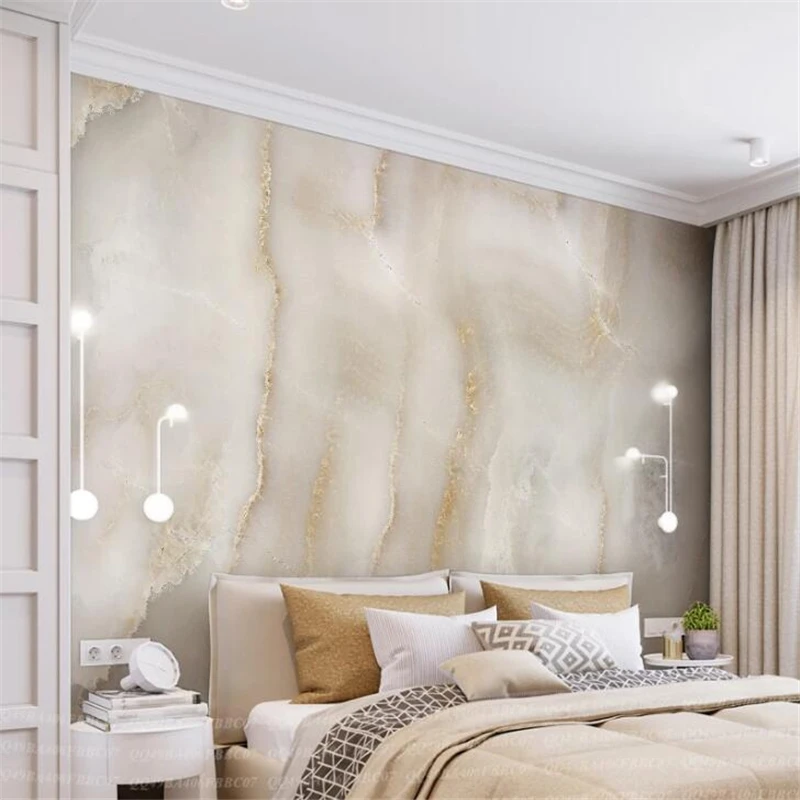 Custom wallpaper 3d mural abstract atmosphere beige light elegant TV background wall luxury gold landscape marble stone pattern