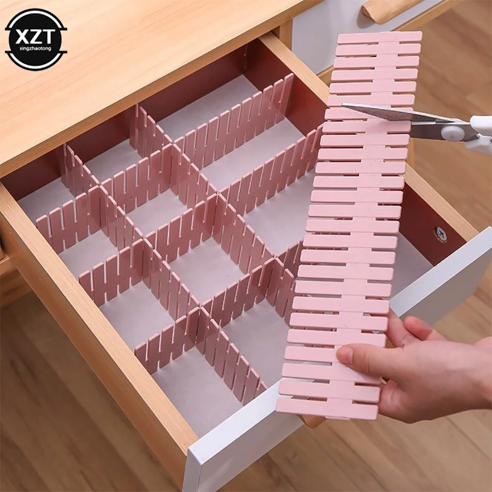 4 Pcs Drawer Divider Adjustable Plastic Free Combination Partition Storage Shelves Organizer Underwear Socks Makeup Clapboard