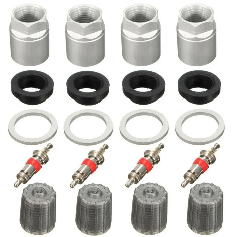 4 zestawy zestawów naprawczych TPMS Narzędzie do naprawy czujnika ciśnienia w oponach samochodowych z aluminiową podkładką Narzędzie do nakrętki zaworu Akcesoria samochodowe do Toyoty