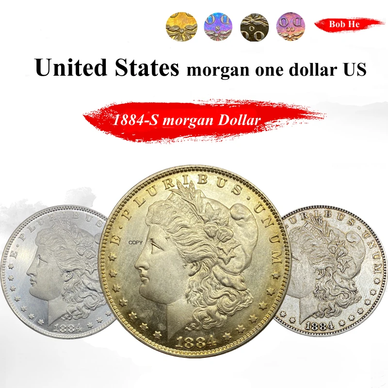 United States 1884 S Morgan One Dollar US Coin Cupronickel Plated Silver Morgan Silver Dollor Coins