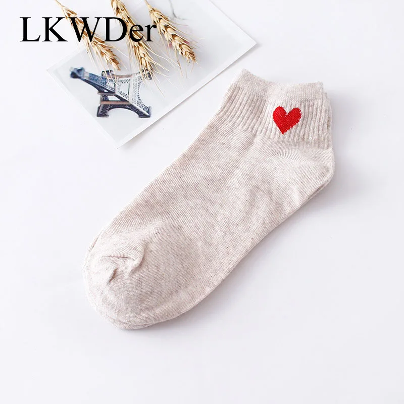 LKWDer 3 Pairs Women Solid Color Love Heart Short Socks Fashion Korean Japanese Harajuku Cute Cotton Sock Lady Girl Ankle Socks image 5