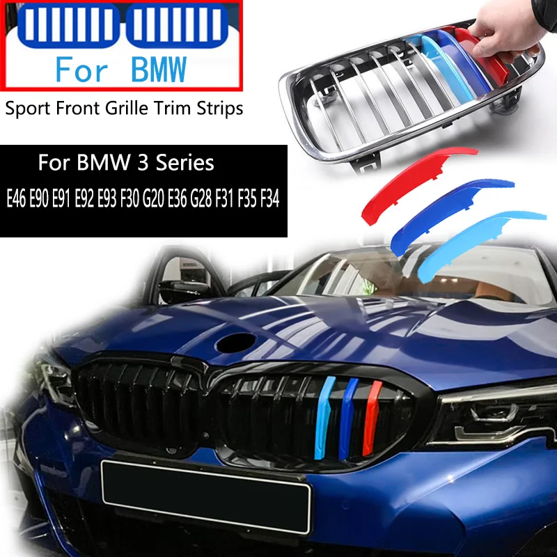 3pcs For BMW Series 3 E46 E90 E91 E92 E93 F30 G20 E36 G28 F31 F35 F34 1996-2020 M Performance Car Front Grille Trim Strips Cover