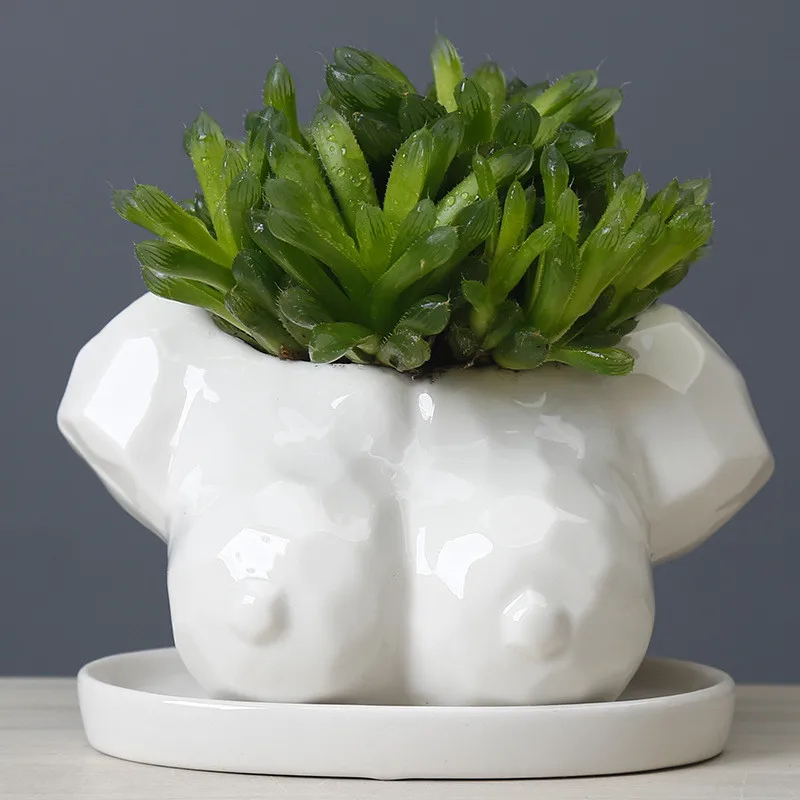 Artistic Vase Bust Sculpture Green Succulent Plant Pot Ceramic Sexy Women Body Small Bonsai Pots Bust Sculpture Flower Pot