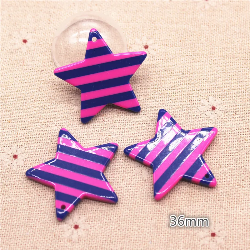 Tira de resina de colores variados para decoración del hogar, cabujones de estrellas con reverso plano, accesorios de joyería, bricolaje, 36mm, 10 Uds.