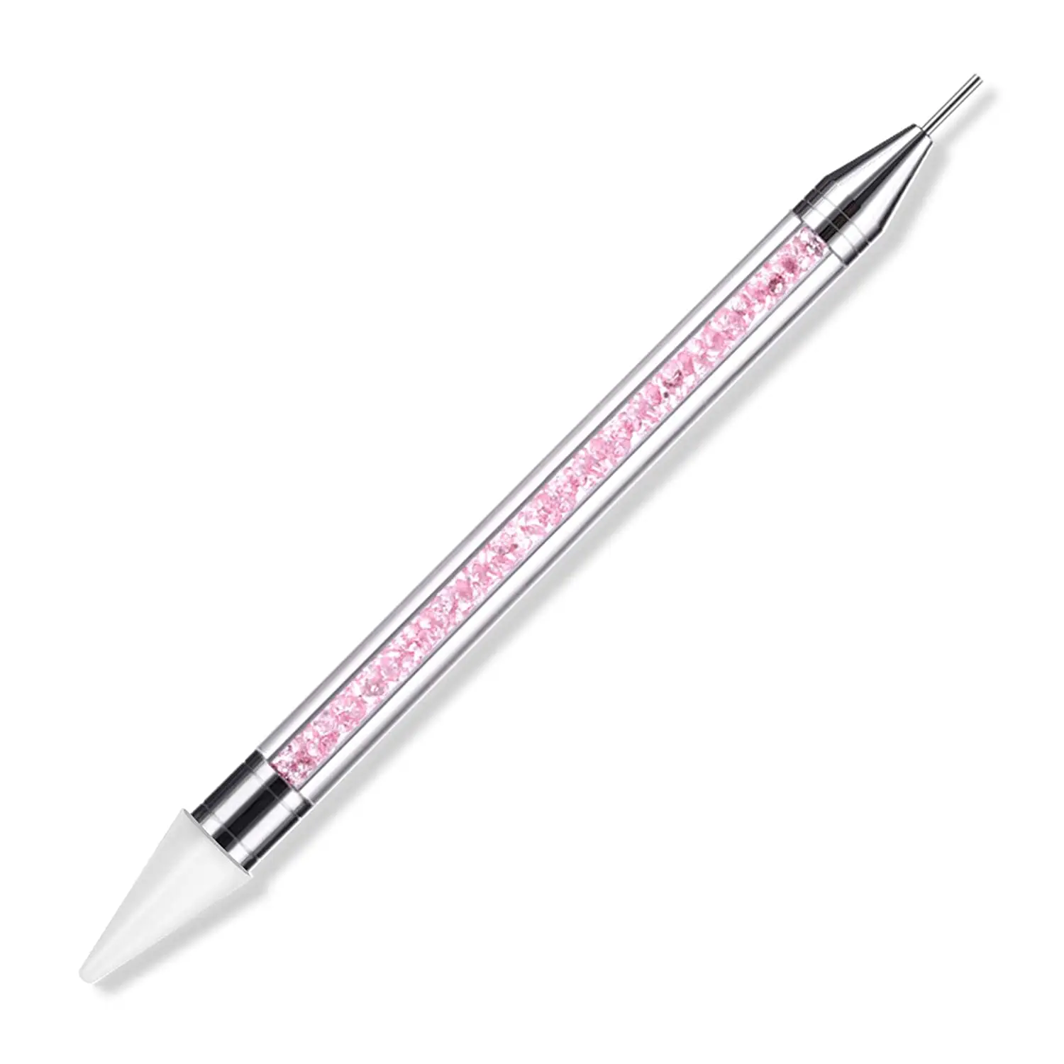 Double-head White Wax Nail Pink Rhinestone Picker Dotting Pen Acrylic Handle Pick Up Applicator Tool Self-Adhesive without stone