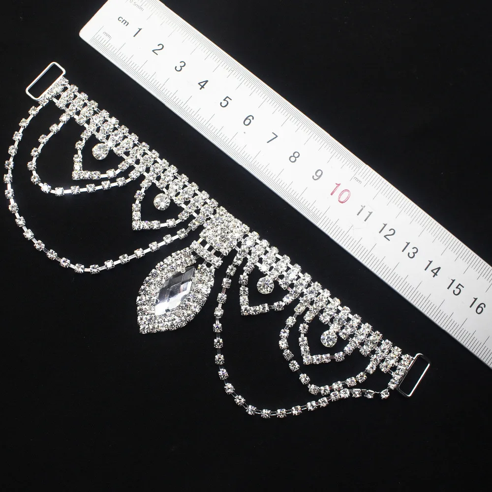 Rhinestones Bikini Buckles 2Pcs 165mm Sewing Clothing Bodybuilding Competition Decor Accessories Metal Chain Swimwear