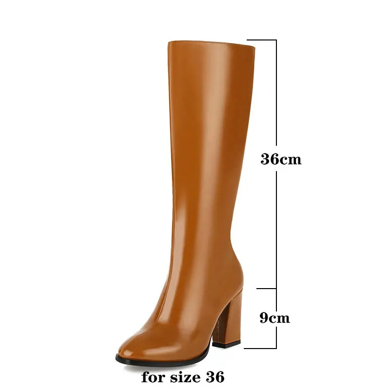 Yellow Green White Black White Women Knee High Boots PU Leather Pointed Toe Ladies Long Boots Short Plush Women Winter Boots