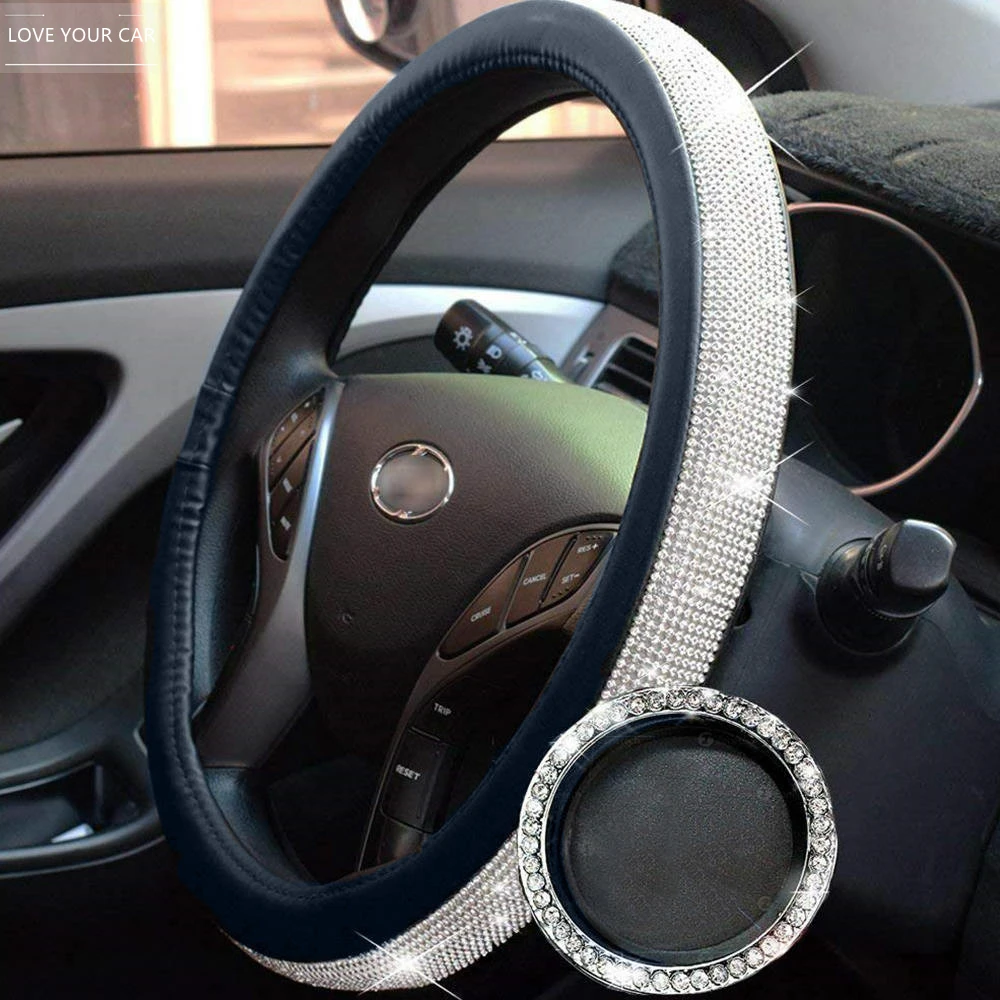 

Car Steering Wheel Cover Protector For Women Girls Bling Bling Rhinestones Crystal Car Interior Decoration Auto Accessories