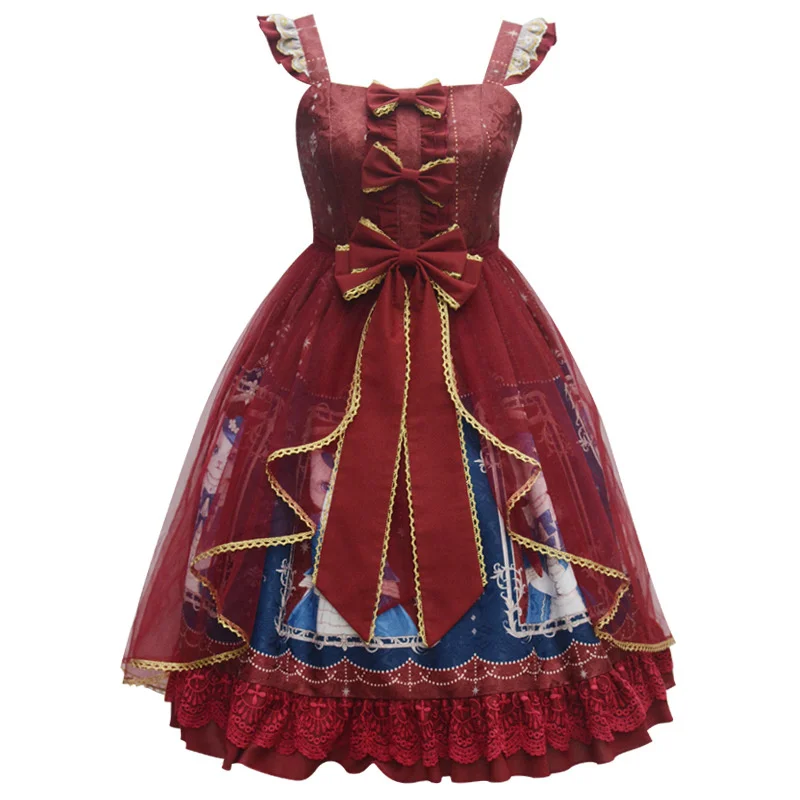 Robe Lolita Vintage en dentelle pour filles, taille haute, avec nœud papillon, style rétro, Kawaii, mignon, Jsk, Cosplay