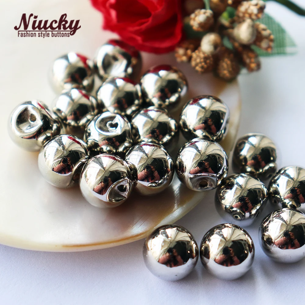 Niucky-Bola redonda con agujero oculto, botones de perlas plateadas ligeras para coser ropa, vestido, manualidades, cuentas decorativas, P0301-046Silver, 10mm