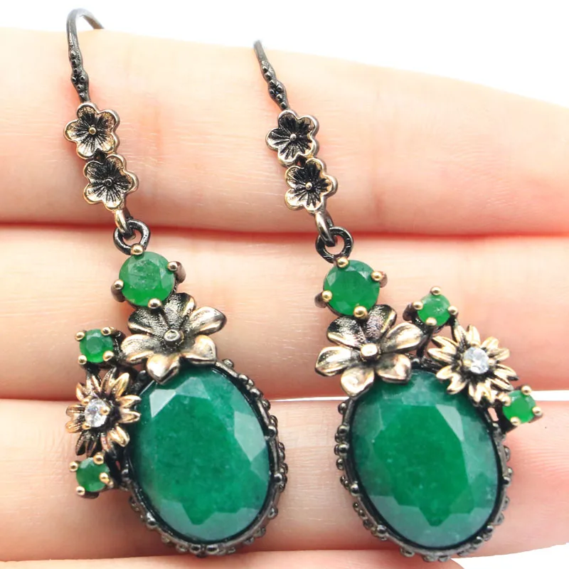 Buy 5 Get 1 Free 46x19mm Neo-Gothic 14g Real Green Emerald Real Red Ruby Black Gold Silver Earrings