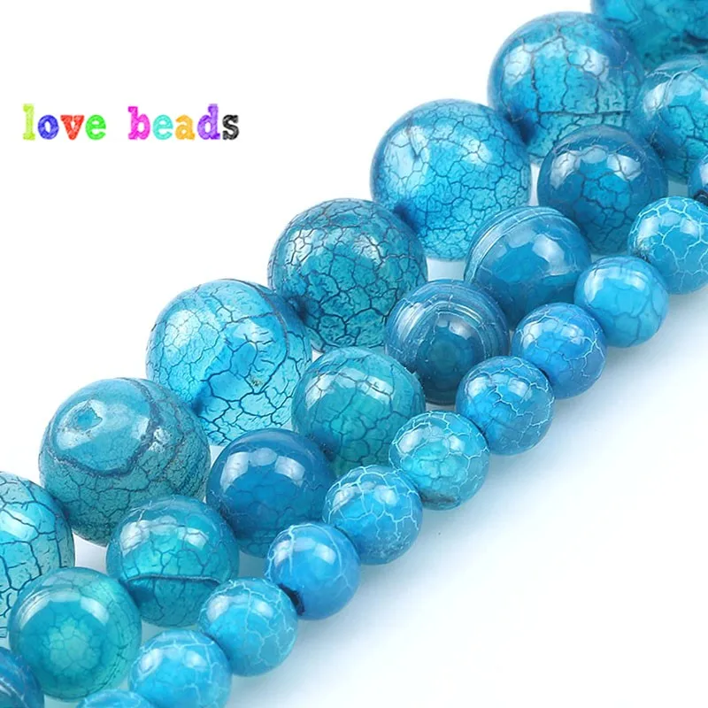 6/8/10mm Blue Fire Dragon Veins Agates Natural Moire Stone Round Beads for Jewelry Making DIY Bracelet Accessories 15inch