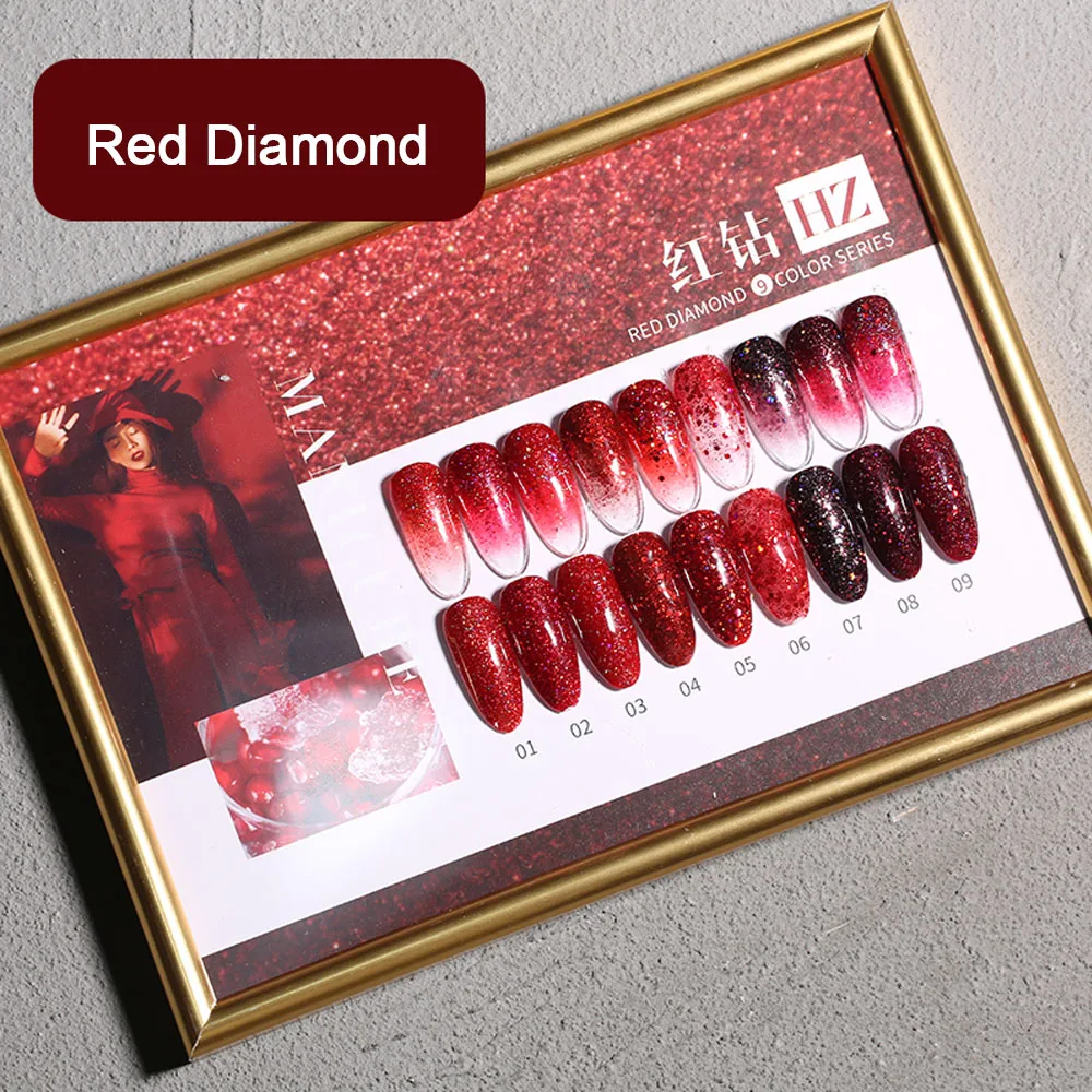 Vendeeni Red Glitter Series Gel-Nagellack, glänzender Pailletten-Gellack, semi-permanenter UV-Soak-Off-Nagelkunst-Gellack, 15 ml – Detail 1