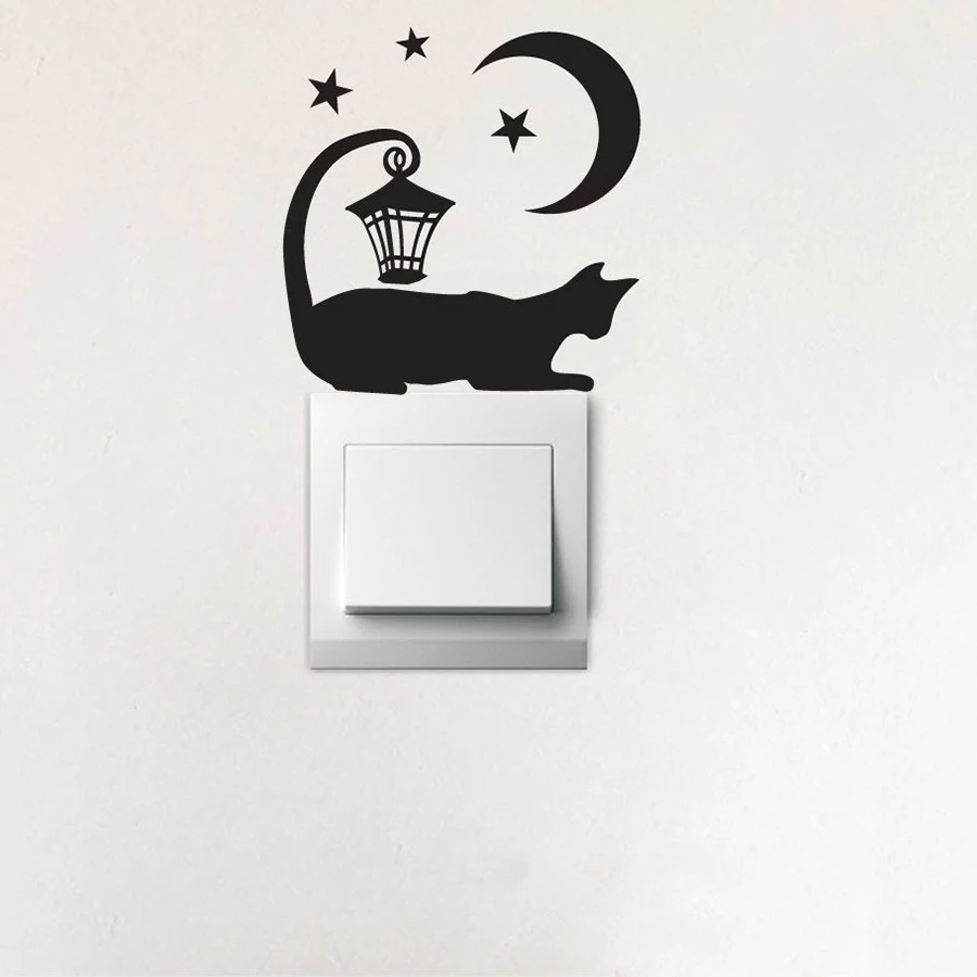 SET OF 4 Light switch Wall Decal cat with lantern moon and stars Wall Stickers Vinyl home Room Light Switch Decoration Z936