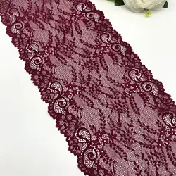 3y/lot W 20cm Burgundy Stretch Elastic Lace Fabric DIY Crafts Sewing Supplies Decoration Accessories For Bikini Underware Lace