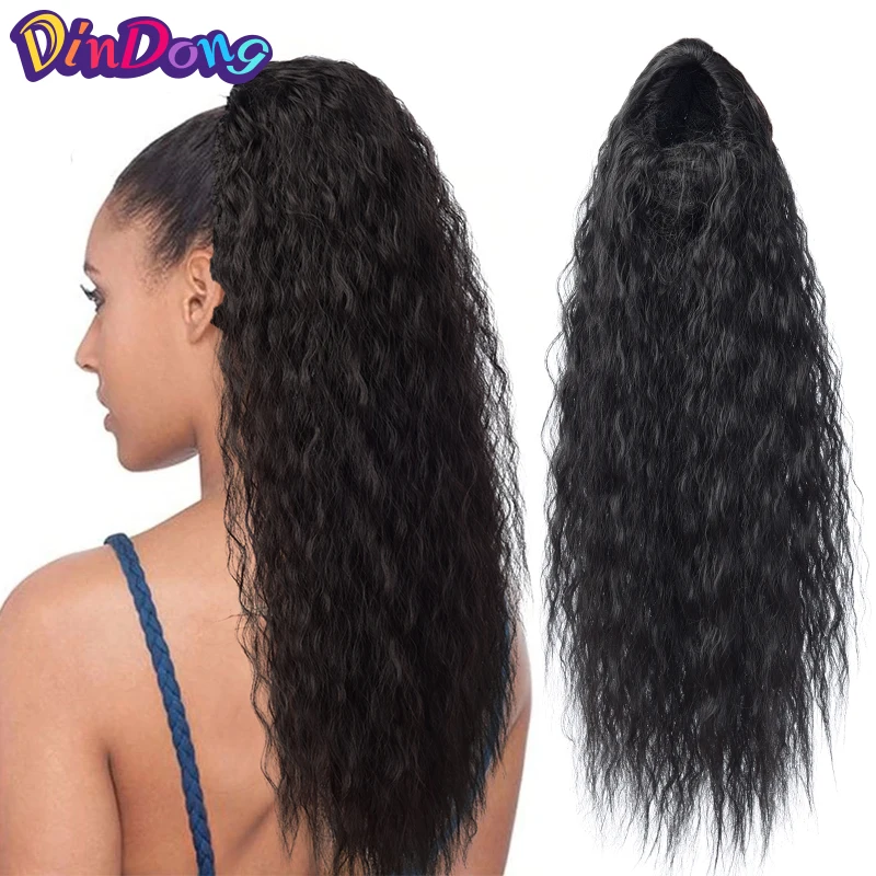 

DinDong Long Ponytail Wig Afro Kinky Curly Clip In Ponytail Hair Extension Synthetic Drawstring Hair Ponytail For Women