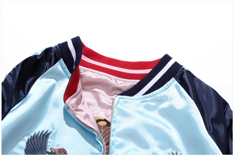 Double Sided Satin Baseball Jacket Women Sukajan Jacket Female Girls Embroidery Coat 2026 Spring Autumn Pink Z1A1