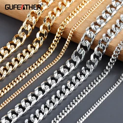 GUFEATHER-cadena de oro chapado en rodio de 18k C155, cobre, alcance de paso, sin níquel, collar de pulsera diy, fabricación de joyas, 1m/lote
