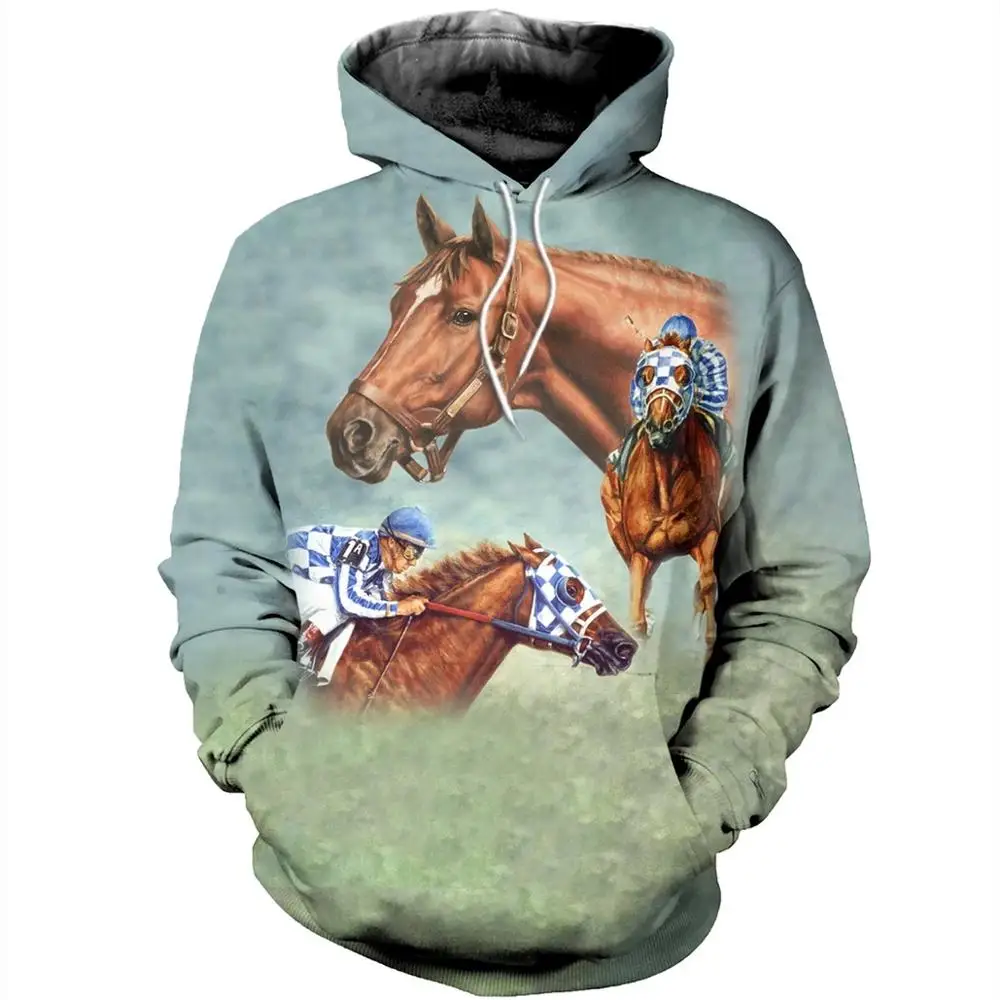 

PLstar Cosmos animal Champion medal horse racing 3d hoodies/Sweatshirt Winter autumn long selvee Harajuku streetwear-1