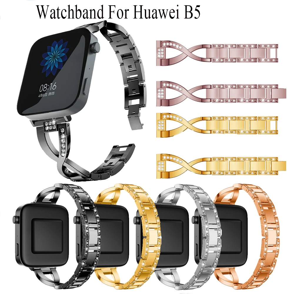 Luxury Rhinestone stainless steel straps 18mm Watchband For Huawei B5 band bracelet replace Wristband For Huawei watch B5 strap