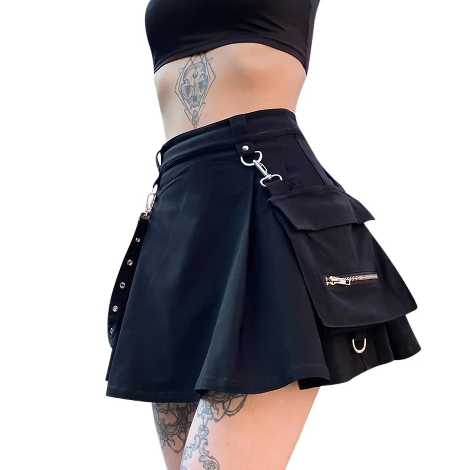 90s Vintage Punk Harajuku Mini Skirt Sexy Women Grunge Gothic Black Lace High Waist Pleated A-line Skirt  Women E-girl Clothes