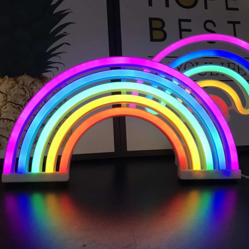 Letrero de luces LED de neón, luz de arco iris, USB, funciona con pilas, decoración de pared para habitación de niñas y niños, decoración de fiesta