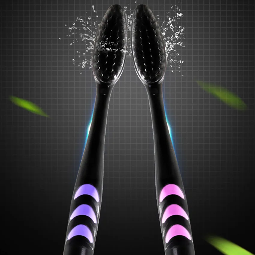 10 unidades/lotes adulto escova de dentes de carvão vegetal de bambu pp + tpr lidar com antiderrapante macio escova de dentes limpeza oral escovas de dentes ferramentas de cuidados dentários