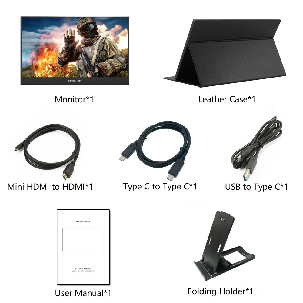 PORPOISE 15.6-17.3“  USB 3.1 Type-C screen portable monitor for Ps4 Switch Xbox phone gaming monitor Laptop LCD display