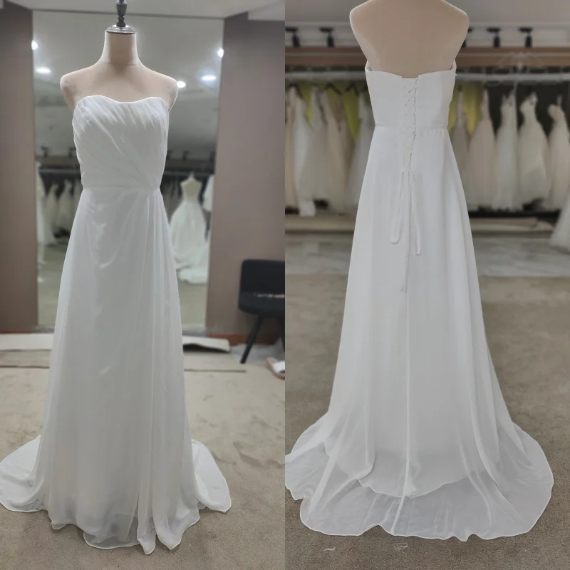 

#9089 REAL PHOTOS BY FANWEIMEI Sweetheart Chiffon Sleeveless A-Line Simple Wedding Dress Bride Gown