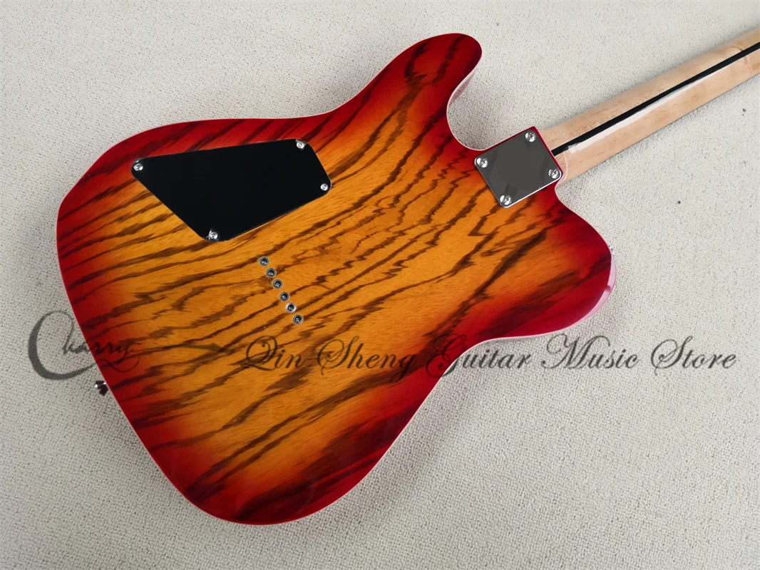 Pre-customized 6 Strings Electric Guitar,Tel guitar,cherry sunburst body,Zebra wood veneer,HH pickups,fixed bridge,chrome button